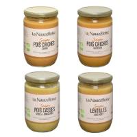 Lot de 4 soupes légumineuses bio 580gr panaché - Pois chiches poivron cumin + pois chiches muscade + pois cassés coco gingembre + lentilles jaunes anis vert